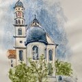 Aquarellierte Zeichnung des Klosters Maihingen - Foto: Sabine Koloska Aquarellierte Zeichnung des Klosters Maihingen - Foto: Sabine Koloska